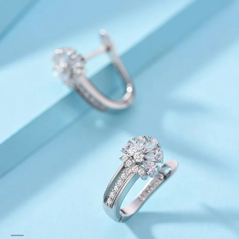 Crystal Flower Hoop Earrings