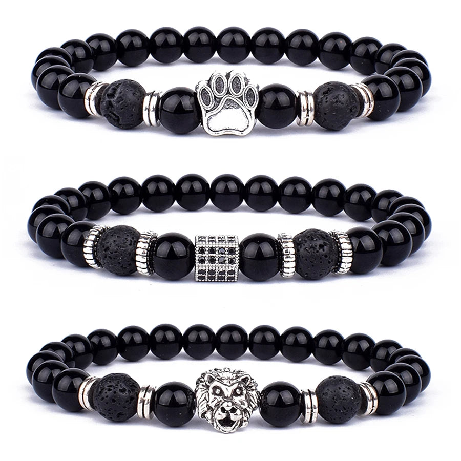 Royal Obsidian Lava Bracelet Set