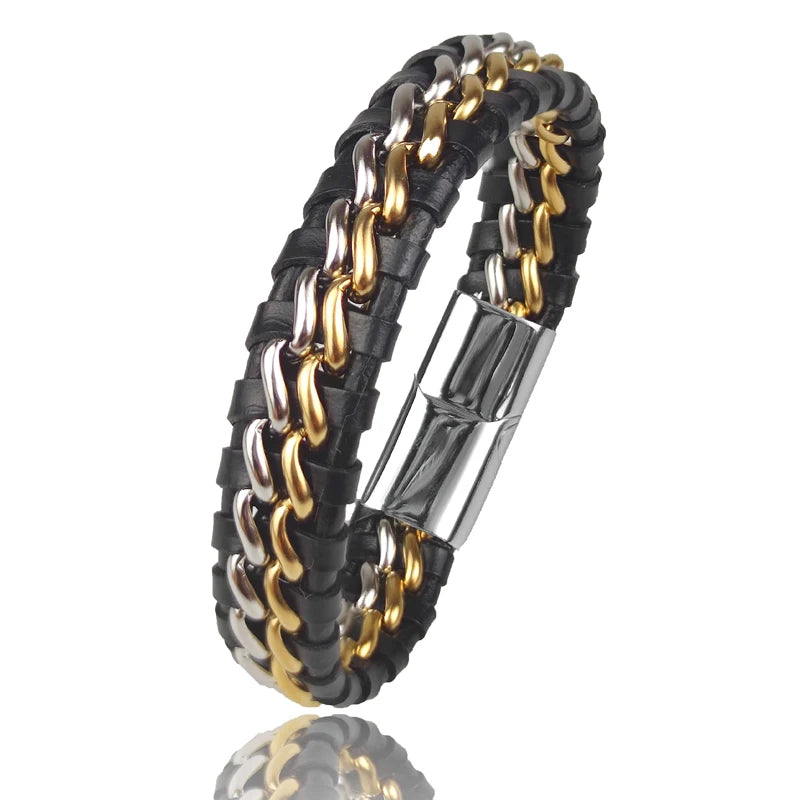 Gold Fusion Leather Bracelet
