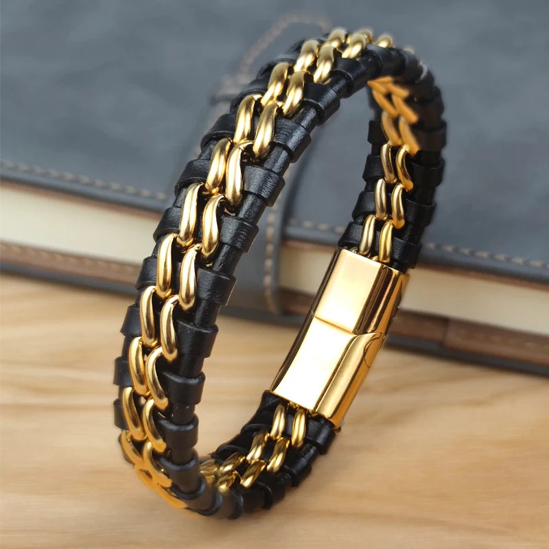 Gold Fusion Leather Bracelet