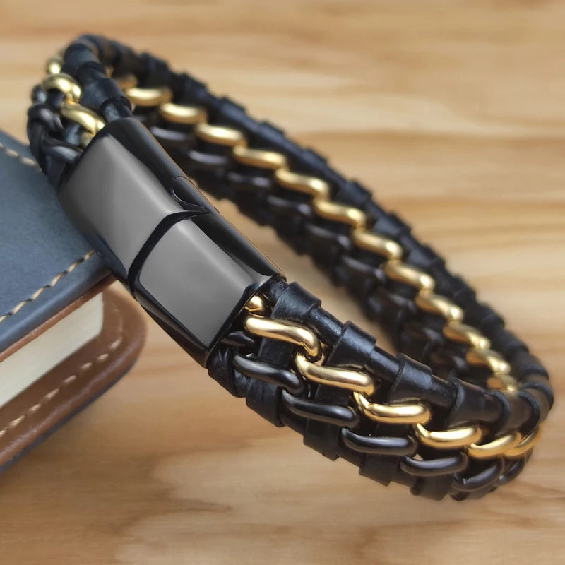Gold Fusion Leather Bracelet