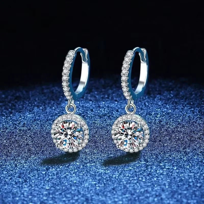 Moissanite Halo Drop Earrings