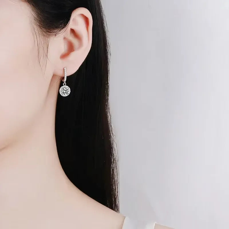 Moissanite Halo Drop Earrings