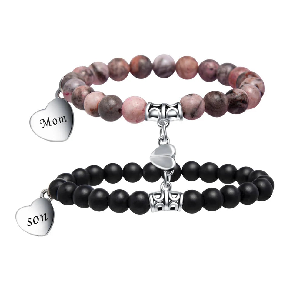 Natural Stone Matching Heart Bracelet Set