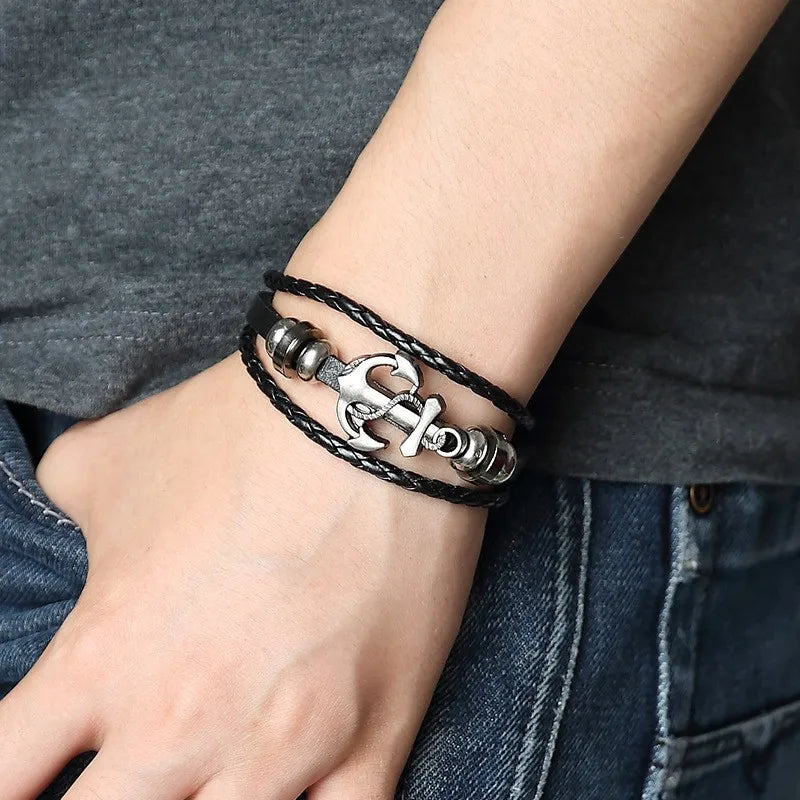 Nautical Leather Anchor Bracelet