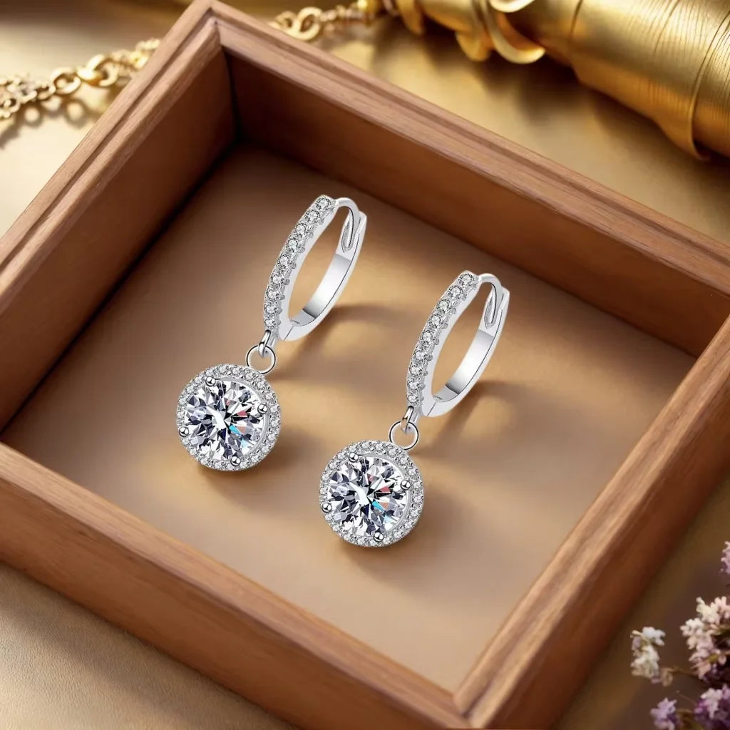 Moissanite Halo Drop Earrings