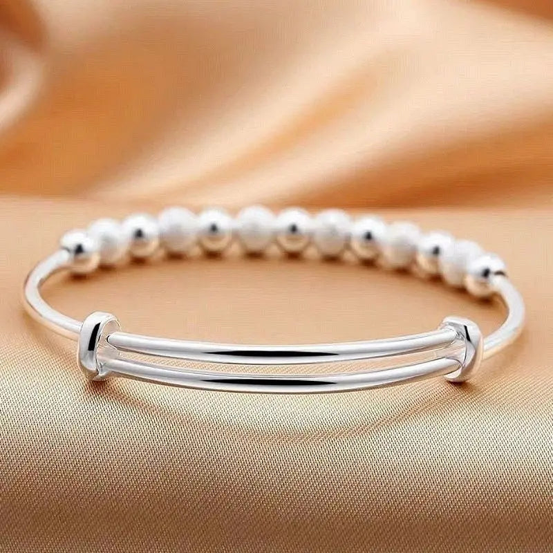 Silver Glow Beaded Bangle