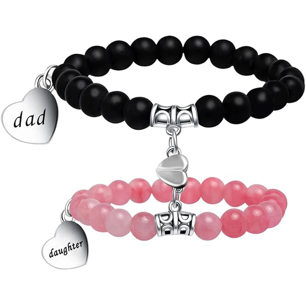 Natural Stone Matching Heart Bracelet Set