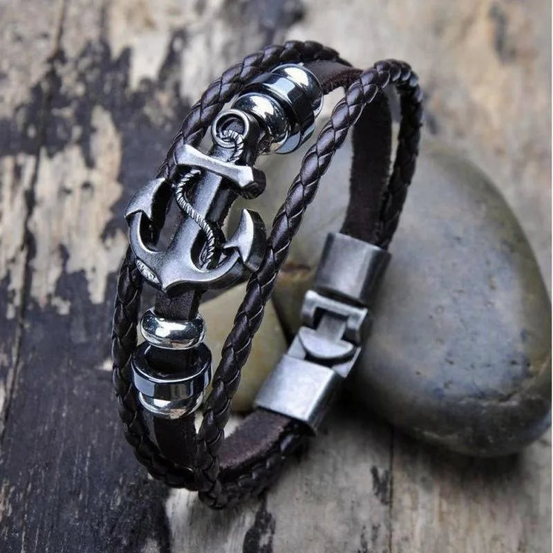 Nautical Leather Anchor Bracelet