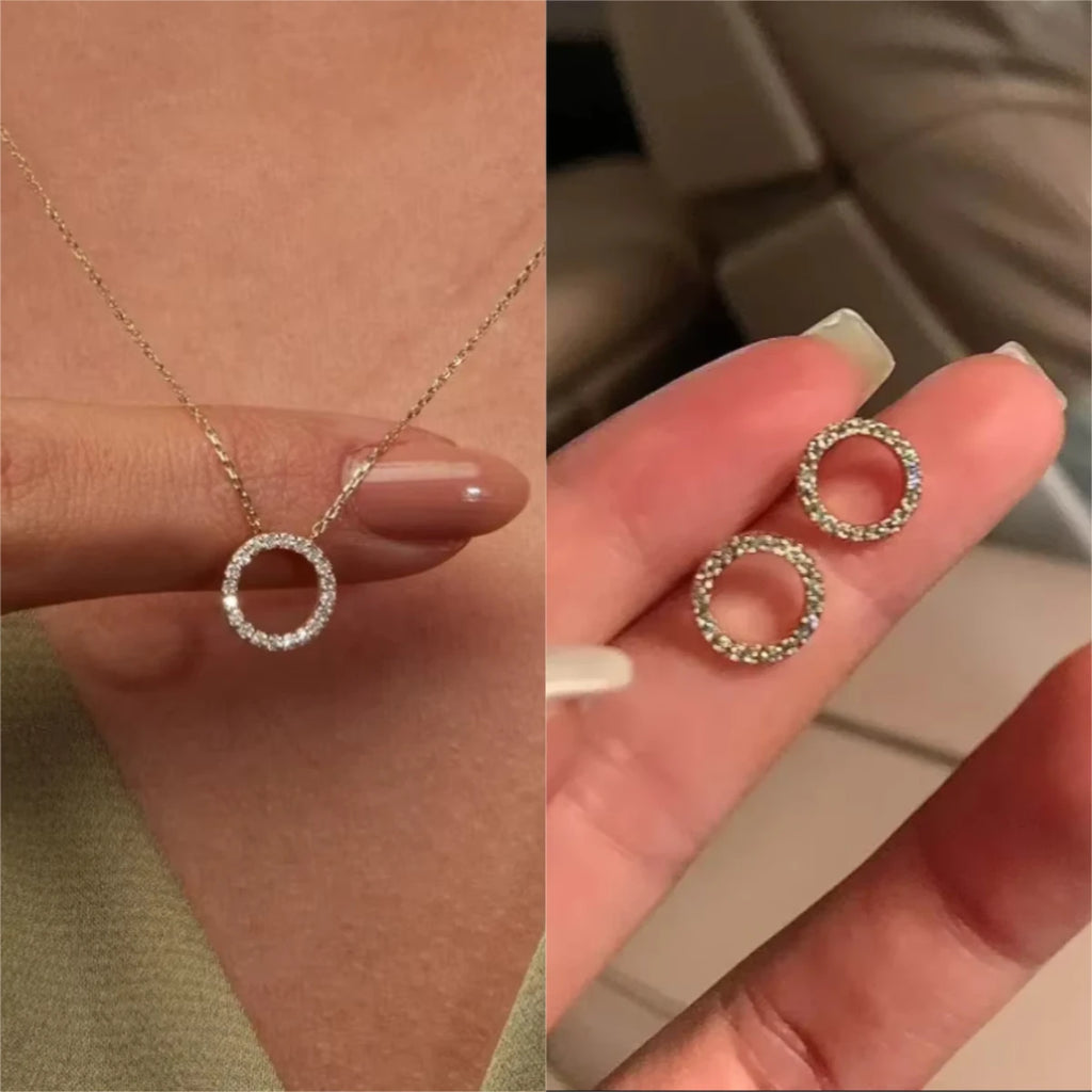 Crystal Circle Necklace & Earrings Set