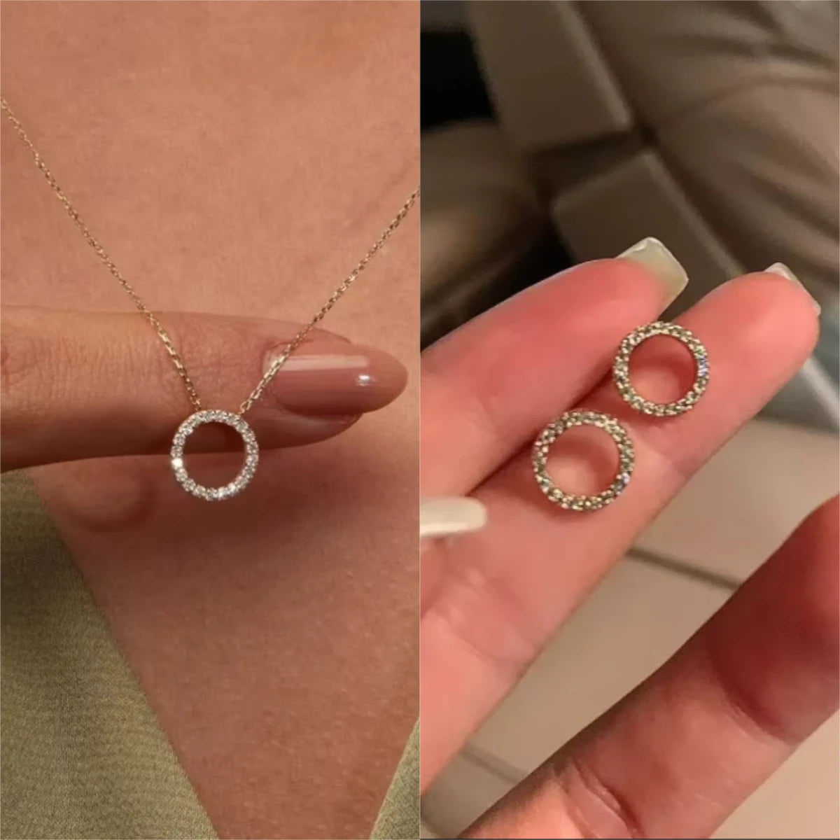 Crystal Circle Necklace & Earrings Set
