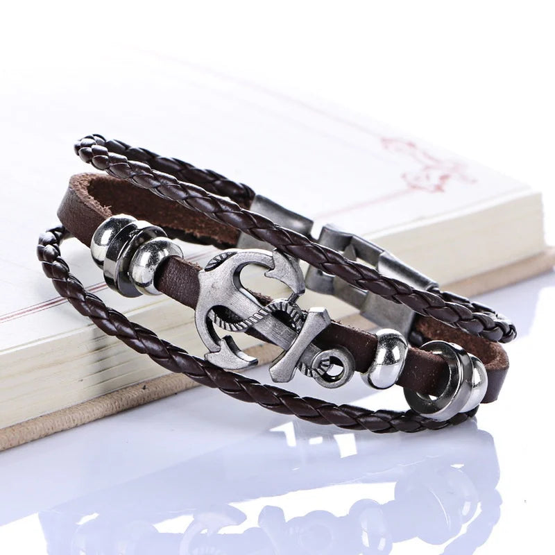 Nautical Leather Anchor Bracelet