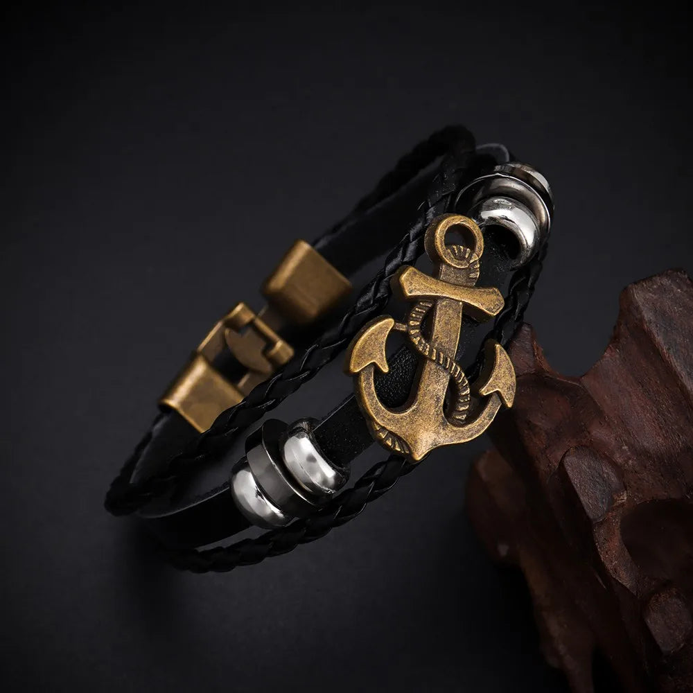 Nautical Leather Anchor Bracelet