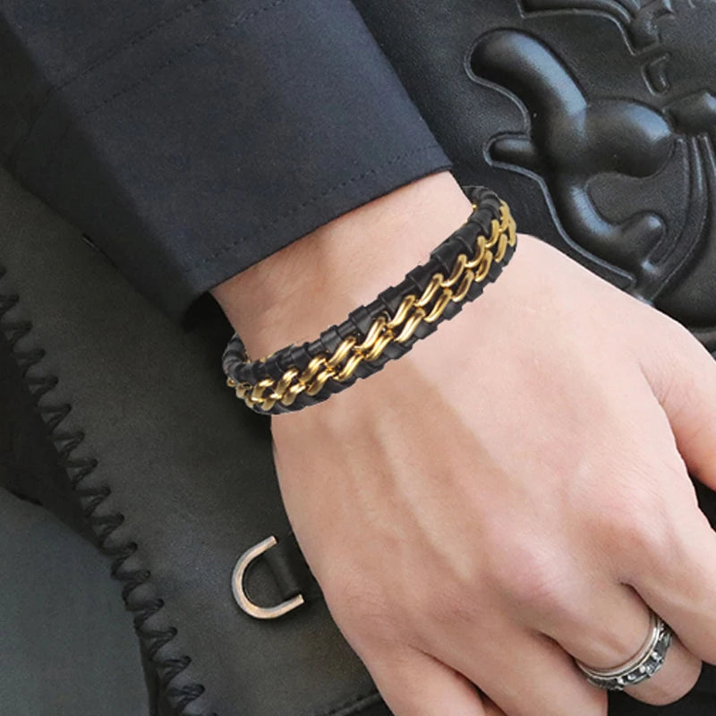 Gold Fusion Leather Bracelet
