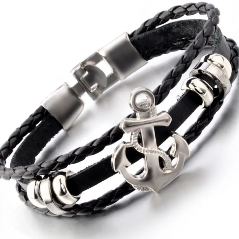 Nautical Leather Anchor Bracelet