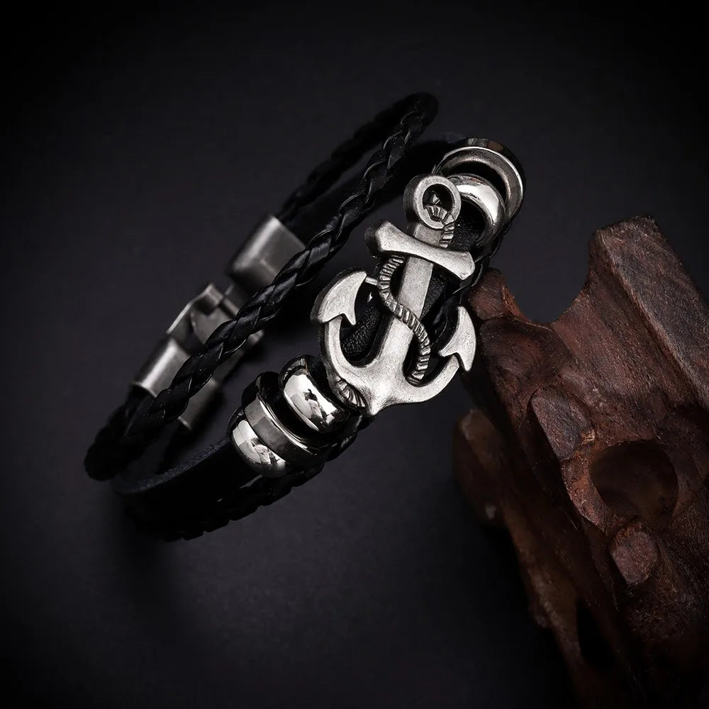 Nautical Leather Anchor Bracelet