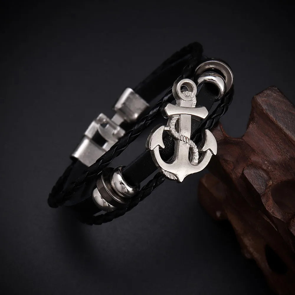 Nautical Leather Anchor Bracelet