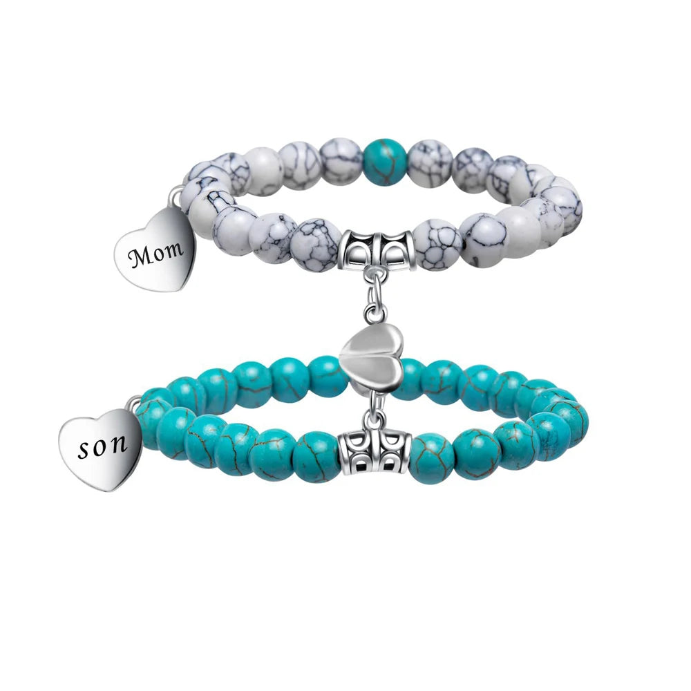 Natural Stone Matching Heart Bracelet Set