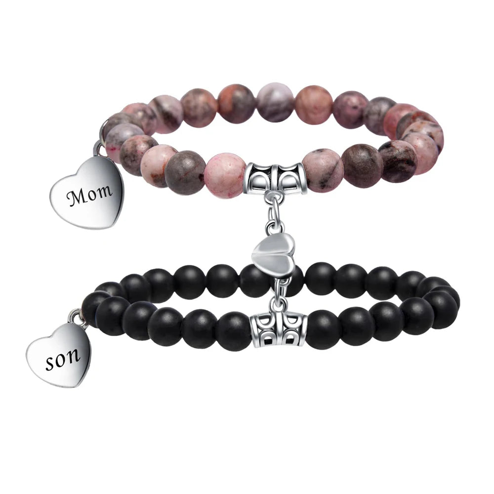 Natural Stone Matching Heart Bracelet Set