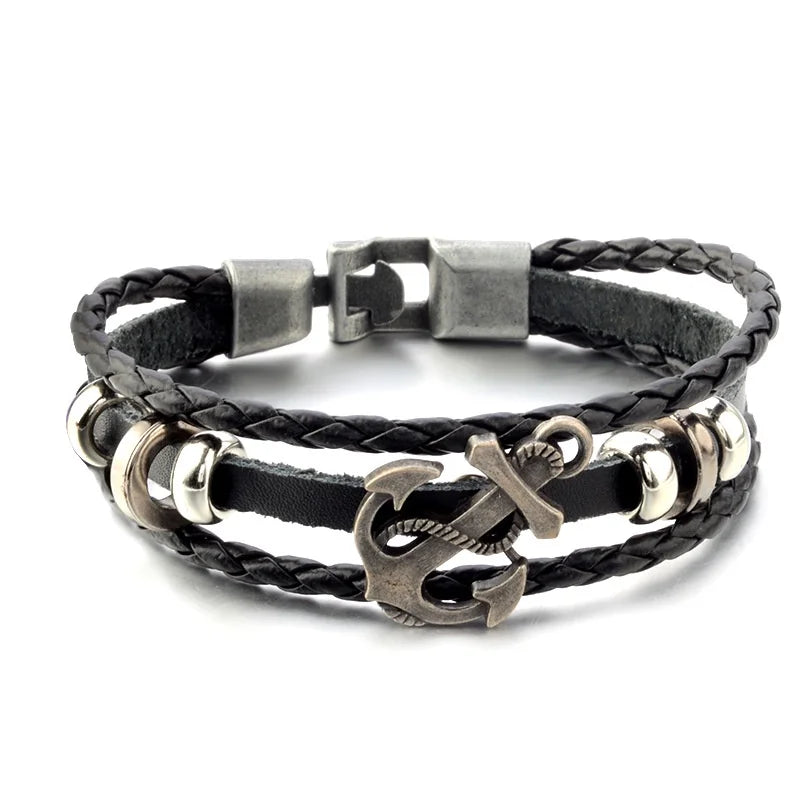 Nautical Leather Anchor Bracelet