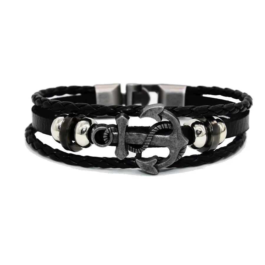 Nautical Leather Anchor Bracelet