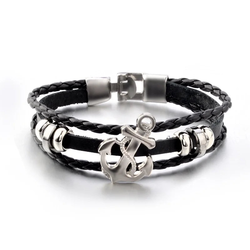 Nautical Leather Anchor Bracelet