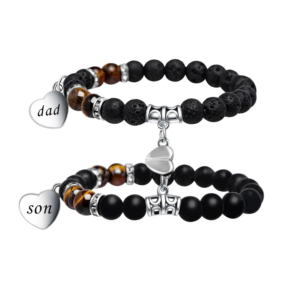 Natural Stone Matching Heart Bracelet Set