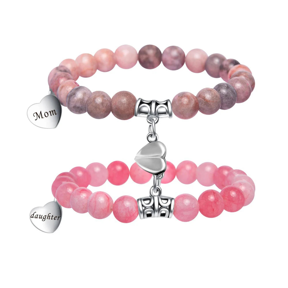 Natural Stone Matching Heart Bracelet Set