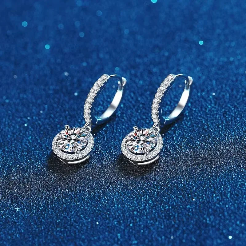 Moissanite Halo Drop Earrings